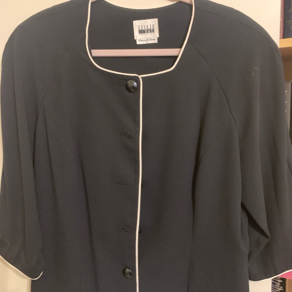 Leslie Fay Black Top with White Piping